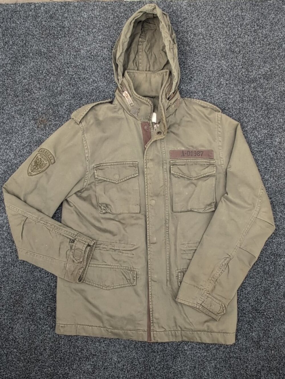 Vintage Aeropostale Military Jacket Mens Small Green M65 Field Stowaway Hood Y2K